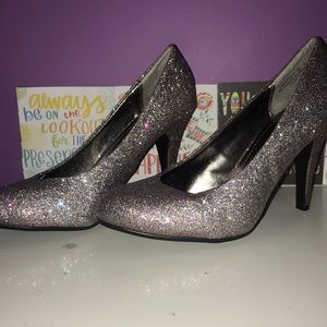 Sparkly pink/silver bamboo heels. OFFERS WELCOME